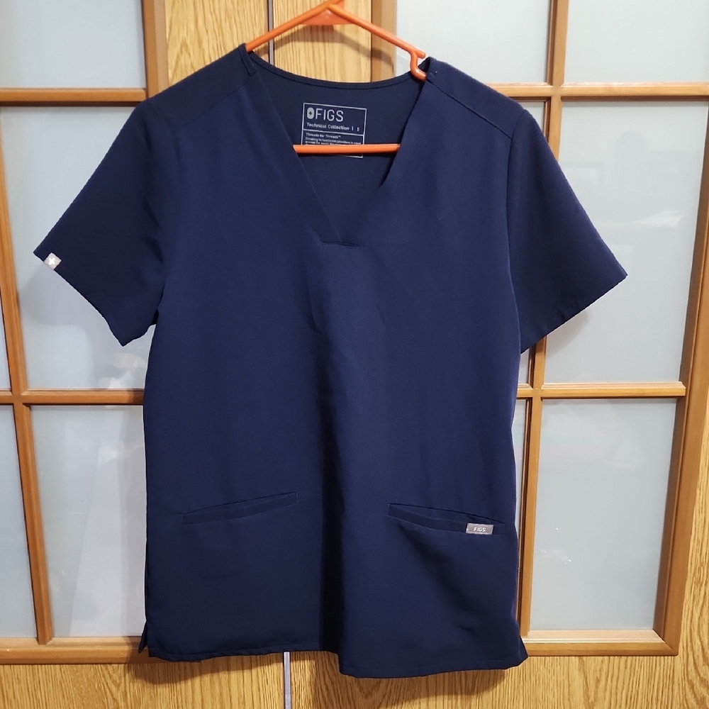 FIGS Deep Blue V-Neck Short Sleeve  Scrub Top Size Small